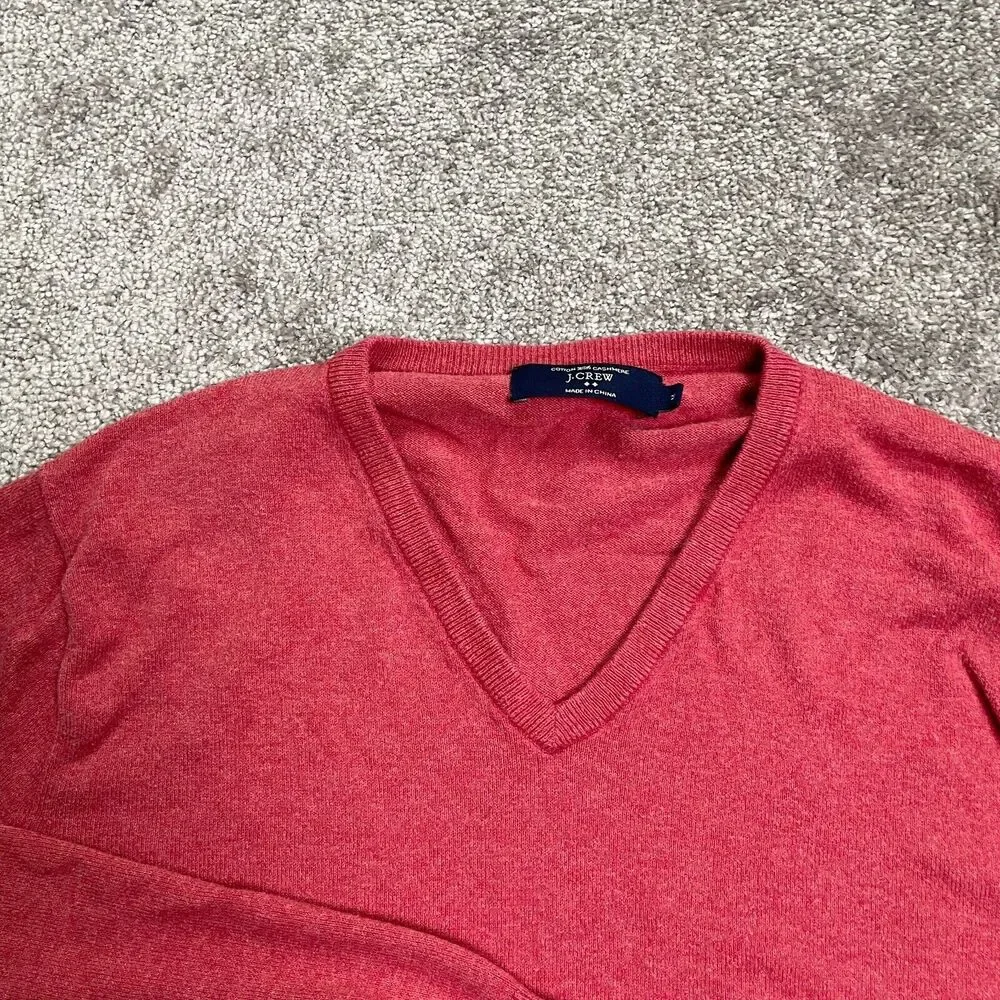 J.Crew Pullover Sweater Mens Medium Red V-Neck Cotton Cashmere Business Casual